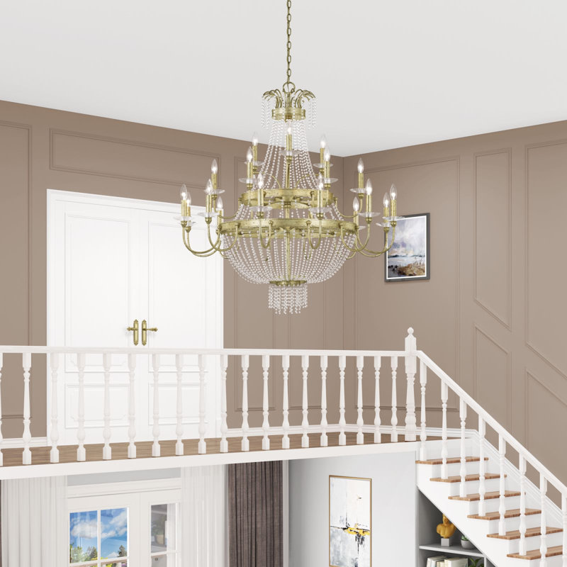 Lustre style chandelier 21 lumières Jarielys, Doré hivernal