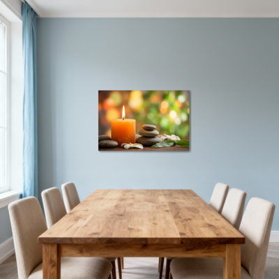 Bougie Fashion Pierres Fleurs Feuilles Sur Fond Nature Calme Paisible