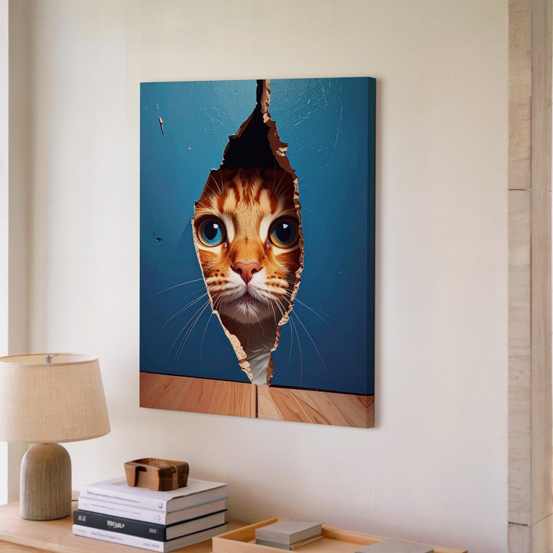 Toile Curby Tabby Peeking Through Wall, H 11 po x l 14 po
