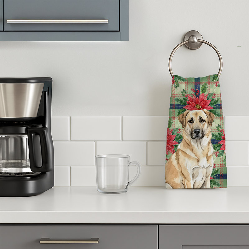 Anatolian Shepherd Dog Christmas PoinsettIas Kitchen Towel, Brown/Tan Anatolian Shepherd Dog