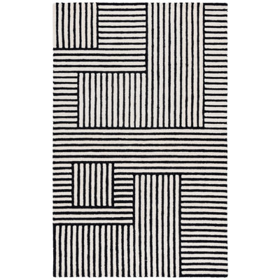 Elsbeth Geometric Hand Tufted Wool/Cotton Area Rug in Ivory/Black