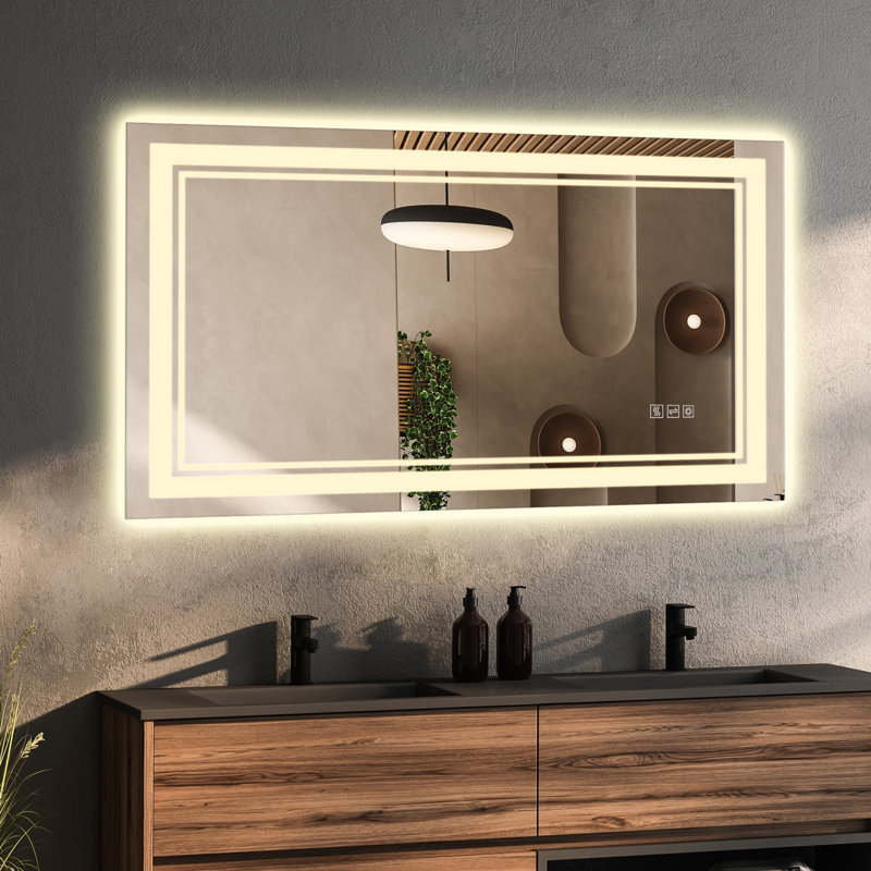Bathroom Dimmable Led Wall Mirror Rectangle Front Backlit Lighted Vanity Mirror With Anti-fog & Memory Function, 24" x 40"