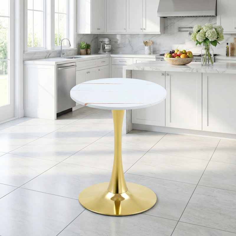 Table de salle à manger moderne à tulipe ronde avec base piédestal pour petits espaces et coins confortables - Table circulaire compacte pour la cuisine, la salle à manger ou le salon