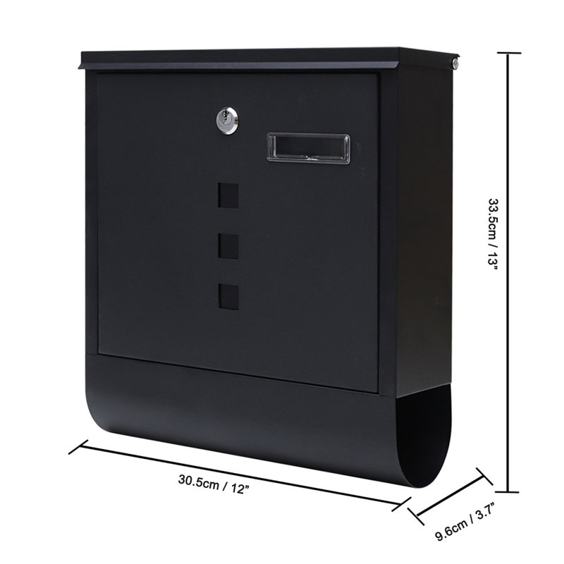 Black Steel Lockable Wall Mounted Mailbox with Newspaper Holder