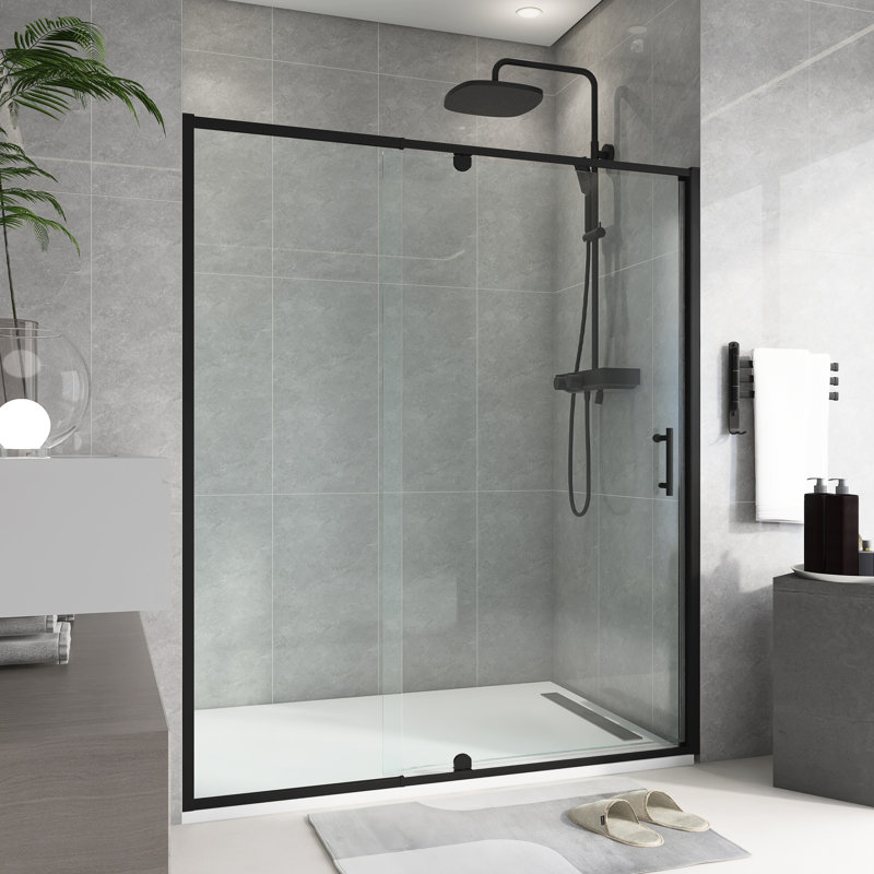 Porte de douche coulissante à cadre pivotant noir mat 56-60 "x H 71", Noir mat