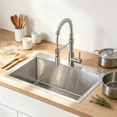Évier de cuisine à cuve unique encastré de 61 x 46 cm (24 x 18 po) en acier inoxydable de calibre 16 avec grille