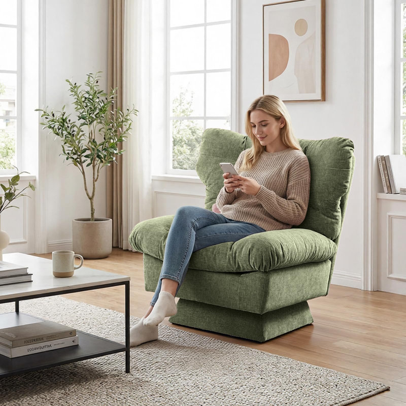Fauteuil pivotant avec base à 360 ° et méridienne moderne en chenille pour le salon, la chambre à coucher, Vert