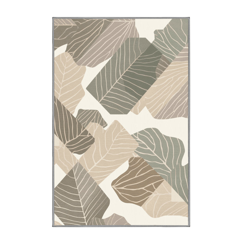 Tapis gris scandinave lavable à la machine à motif de feuilles de violon parrilla, 2 pi x 3 pi