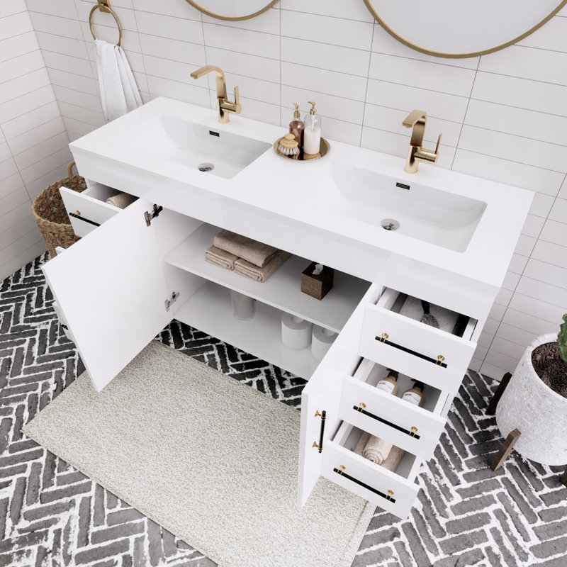 Spring 60" Double Sink Bathroom Vanity, Gloss White