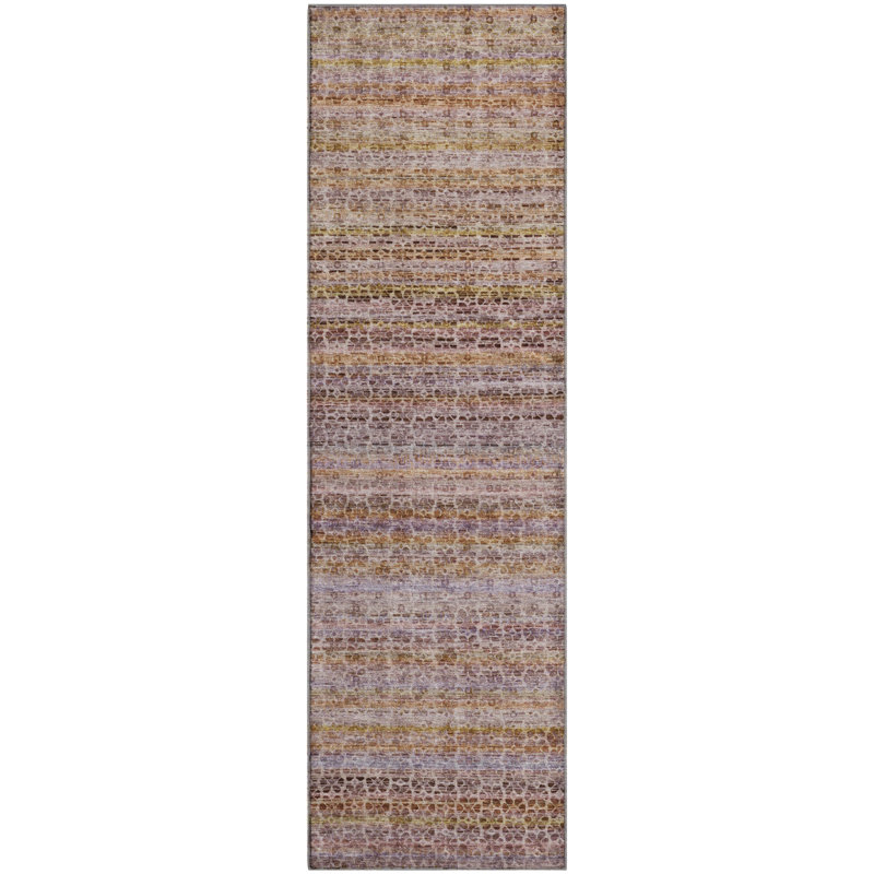Premium Machine Washable Mayfield AMF2155 Striped Rug, Runner 2'3" x 7'6", Khaki