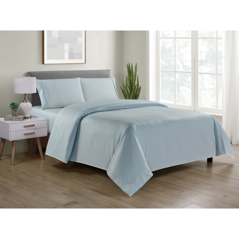 Bamboo Luxury Chevron Embossed 4-Piece Sheet Set, Blue, King Sheet Set + Fitted Sheet + 2 Pillowcases