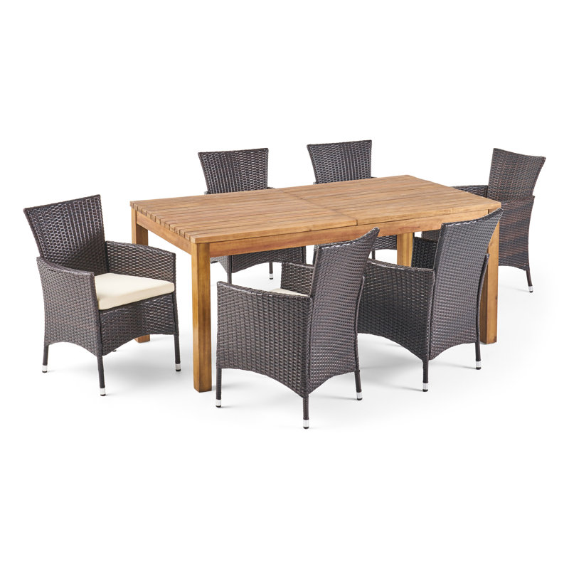 Swinney 6 - Person Acacia Wicker Patio Dining Set with Extendable Rectangular Table