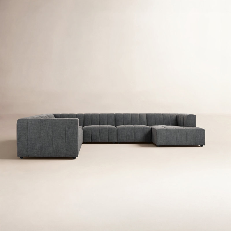Bowry 6 - Piece Chaise Sectional, Left Hand Facing, Saxon Charcoal Polyester Blend, 25" H x 157" W x 122" D