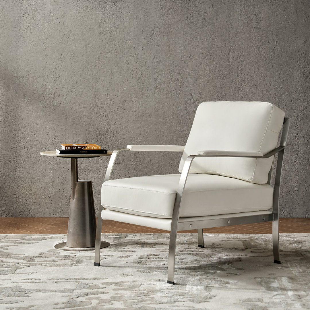 Sif Modern Solid Stainless Steel Frame Genuine Leather Armchair With Foot Caps Orren Ellis Fabric OR Leather 