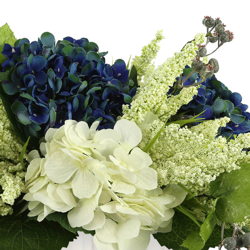 Hydrangea and Heather Arrangement, Dark Blue/White