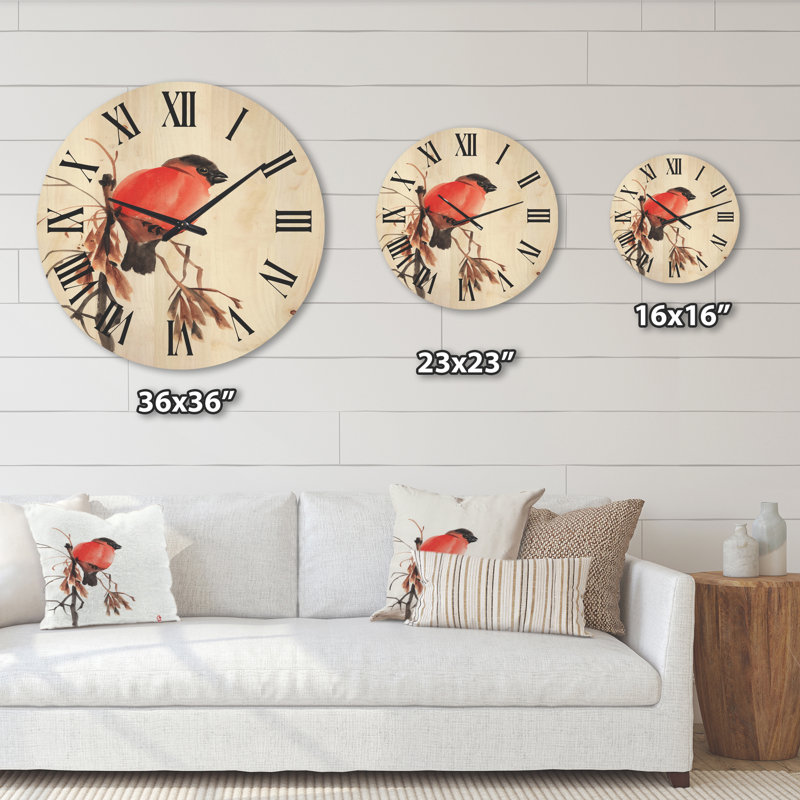Horloge murale bouvreuil sur une branche, Très grand