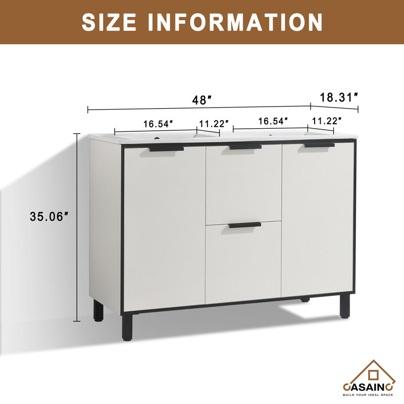 Ensemble de meuble-lavabo double 48 po Dajuon, Blanc