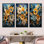 Abstrait bleu et beige tournesols - ensemble de salon art mural tournesols de 3