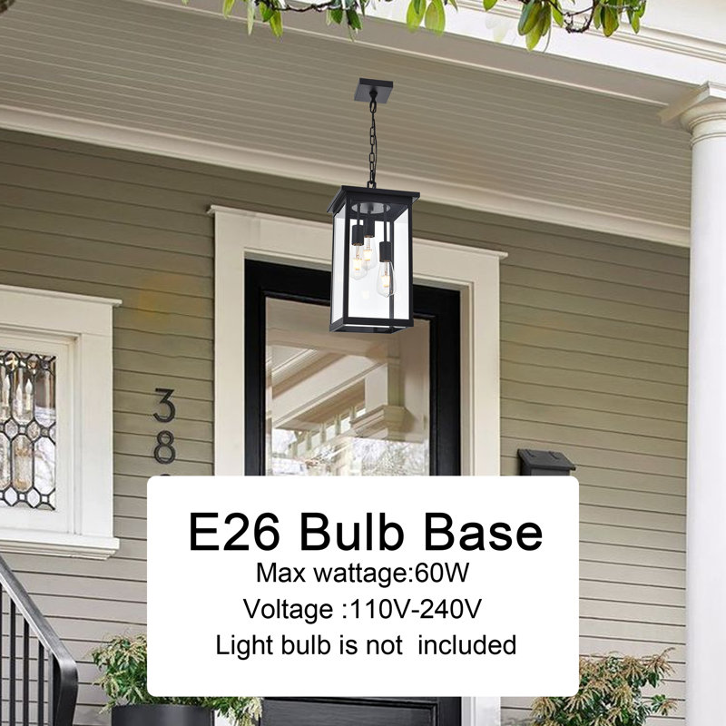 Hannover 3 - Light Outdoor Hanging Lantern, Matte Black, Clear