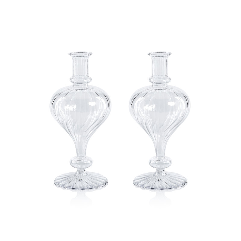 Ensemble de 2 vases en verre spiralé en forme de navet, H 9 po x l 4,25 po x P 4,25 po, Transparent