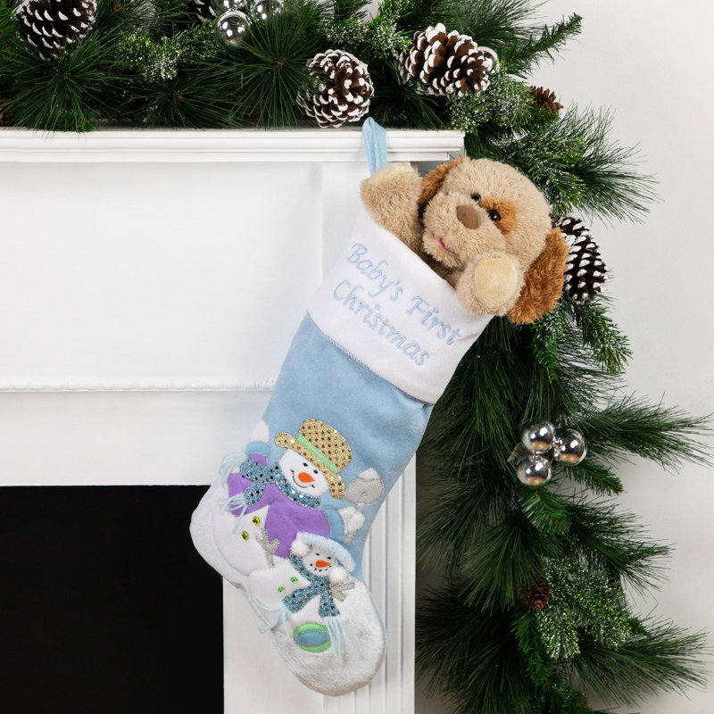 Chaussette de Noël bonhomme de neige 21 "Baby's First Christmas" 21 "bleu et blanc"