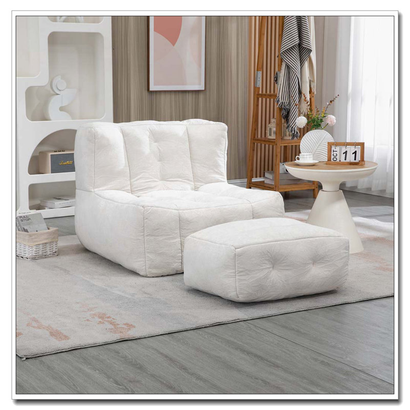 Fauteuil à billes rembourré avec repose-pieds, Blanc