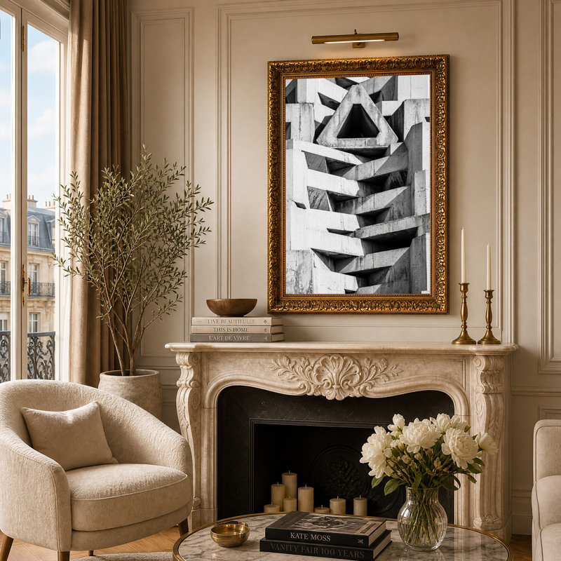 Art mural sur toile en béton noir et blanc Brutalist, H 24 po x l 16 po