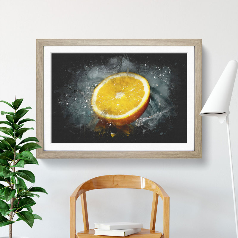 Sliced Orange Fruit - Single Picture Frame Print on Wood, Oak Framed, 36cm H x 48cm W x 2cm D