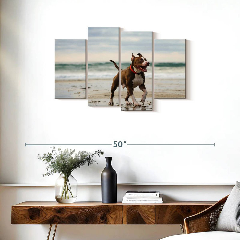 Pit Bull On Beach, 22" H x 36" W