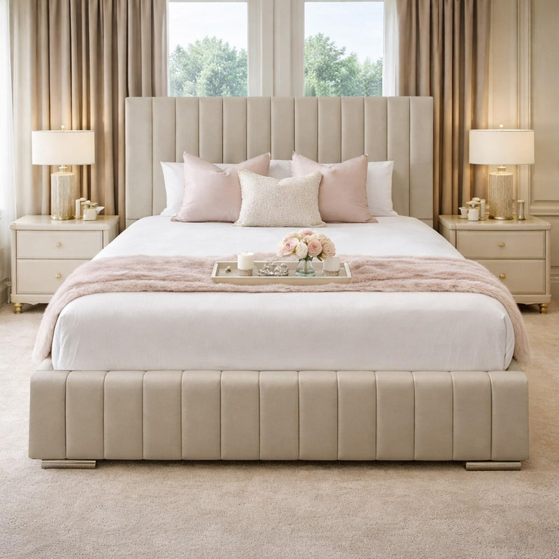 Upholstered Bed, Double (4'6), Coffee