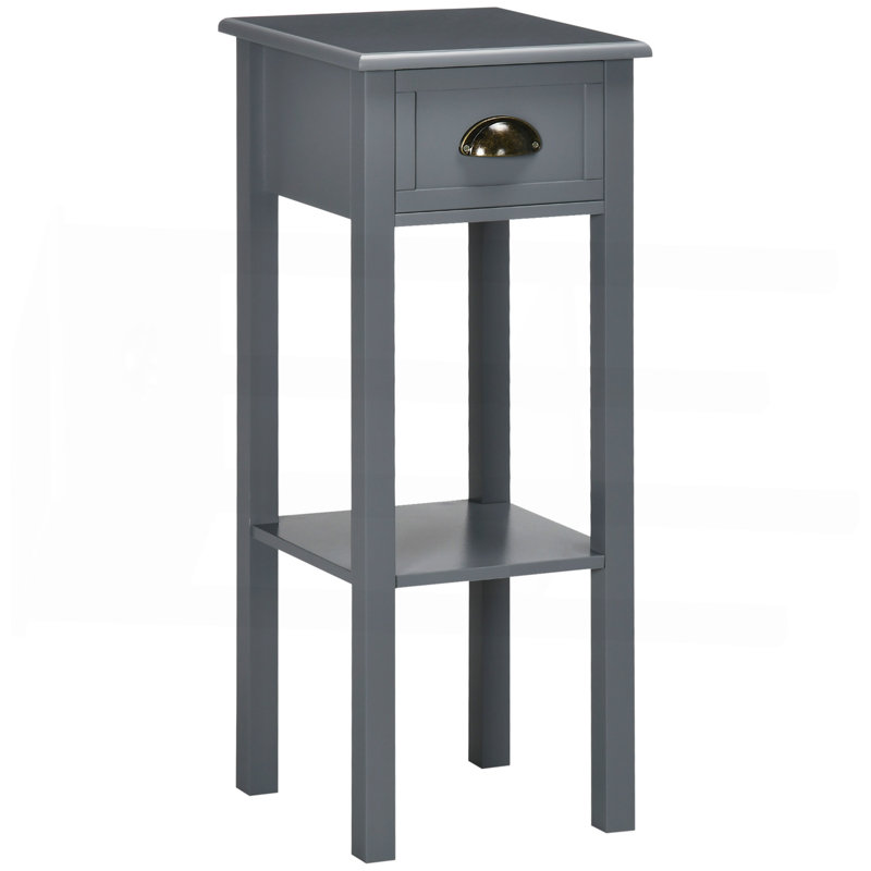Table d'appoint à 2 niveaux avec tiroir, table de bout étroite avec tablette inférieure, pour le salon ou la chambre à coucher, gris