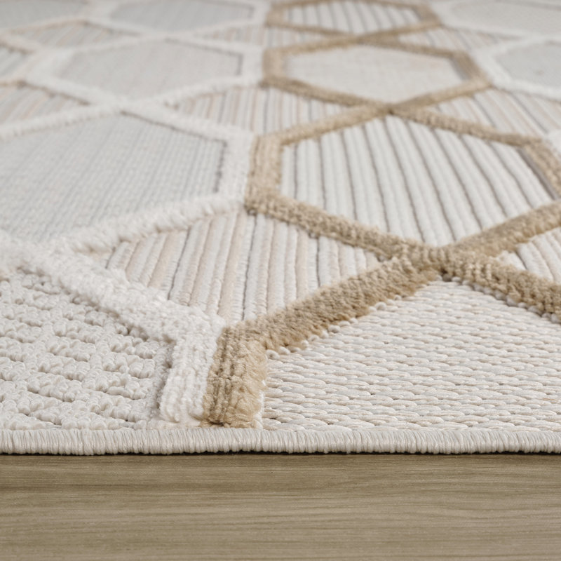 Rug Branch Solin 7' x 10' (6'7" x 9'6") Cream/Beige Geometric Indoor Area Rug, Comtemporary, Medium Pile, Stain-Resistant Carpet - Living Room, Bedroom, Dining Room, and Kitchen