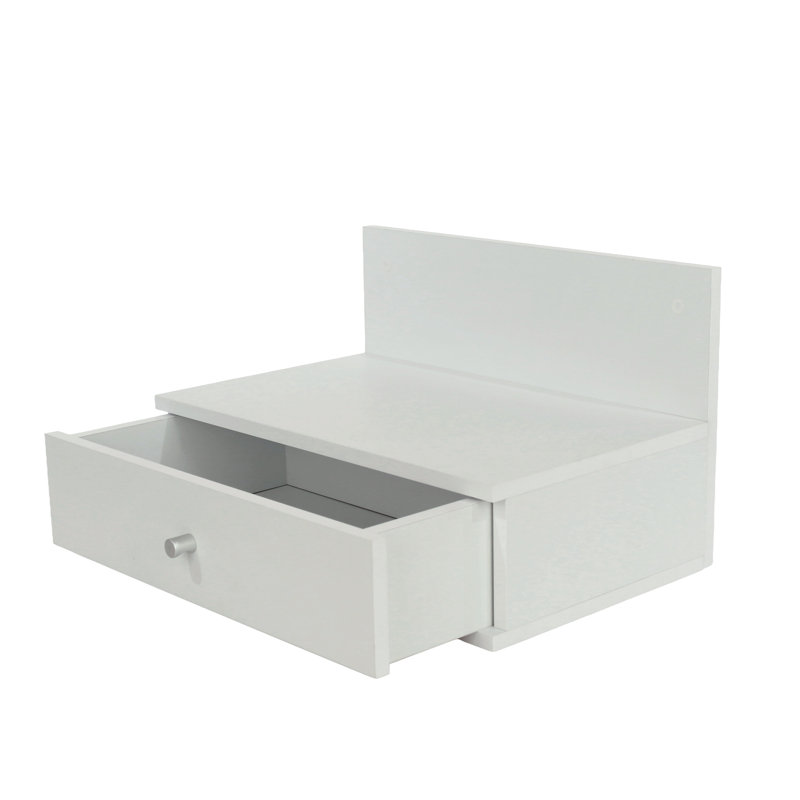 Set of 2 Floating Wall-Mounted One Drawer Bedside Tables, Compact, White