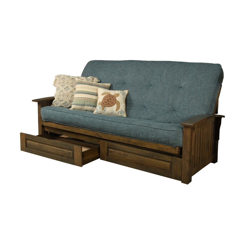 Grand futon avec matelas à dossier large avec rangement 89 po Stratford, Polyester lin turquoise