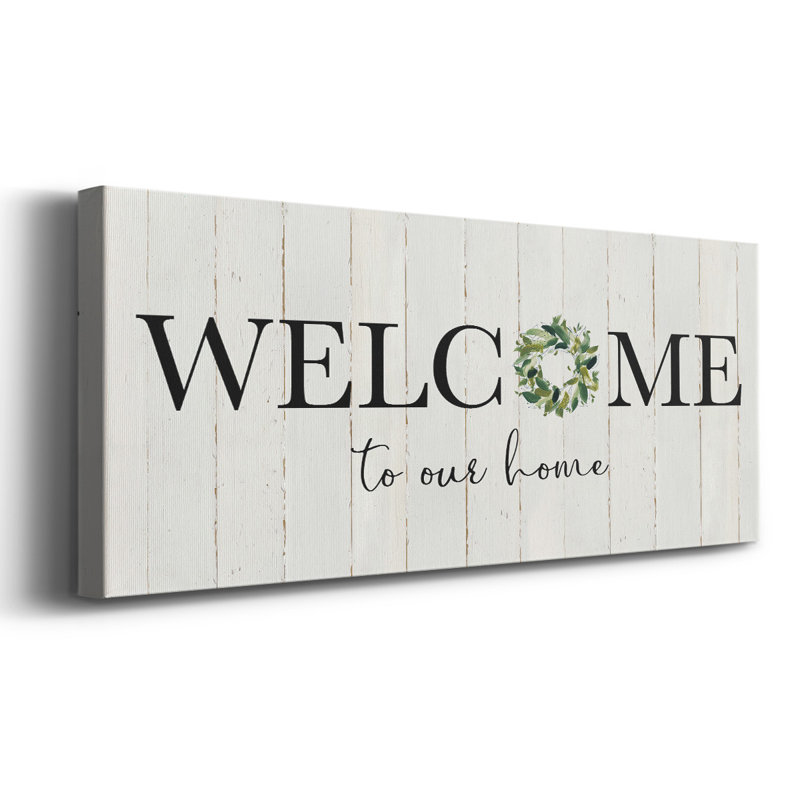 "Welcome to our home" sur toile, art textuel, H 8 po x l 20 po x P 1,5 po