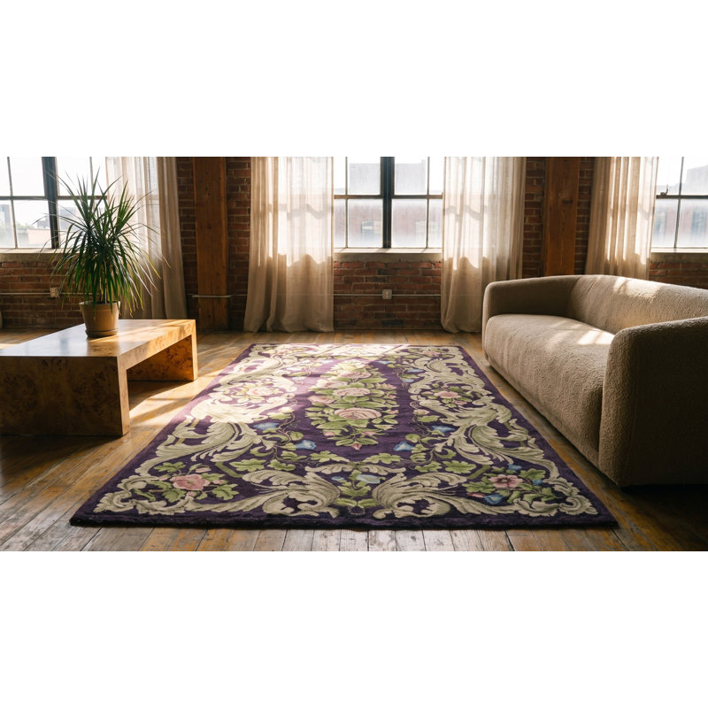 Hand Knotted Wool Floral Area Rug in Purple