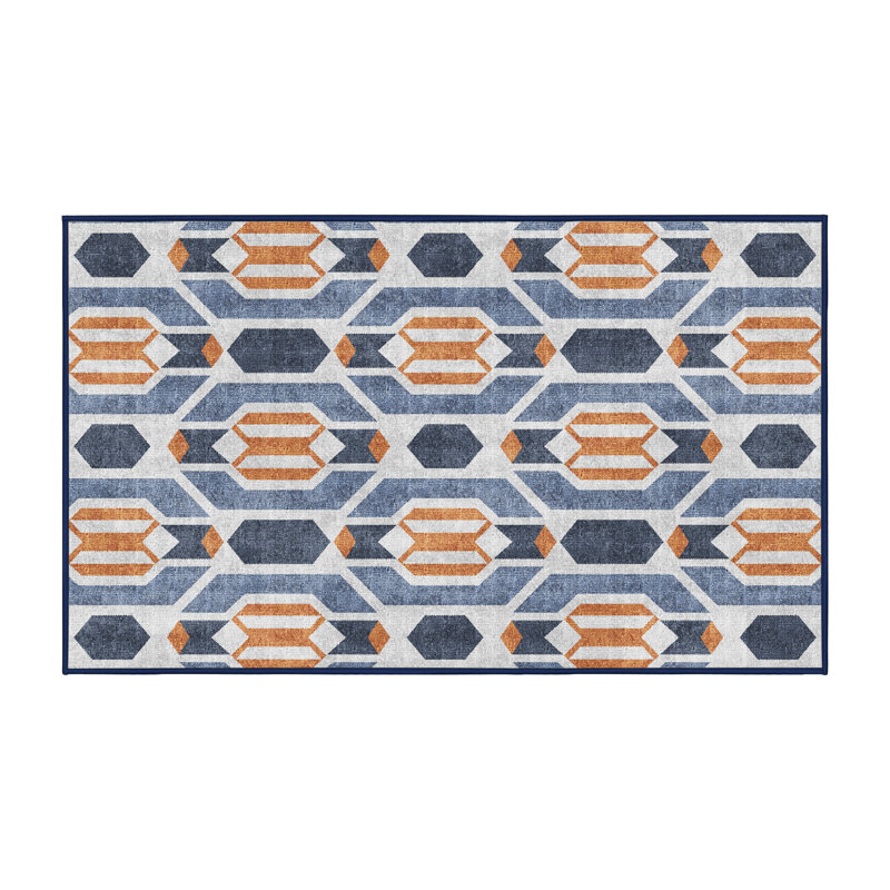 Tapis bleu / orange / gris à motif géométrique tissé à la main Yiting, Tapis de couloir 2 pi x 4 pi