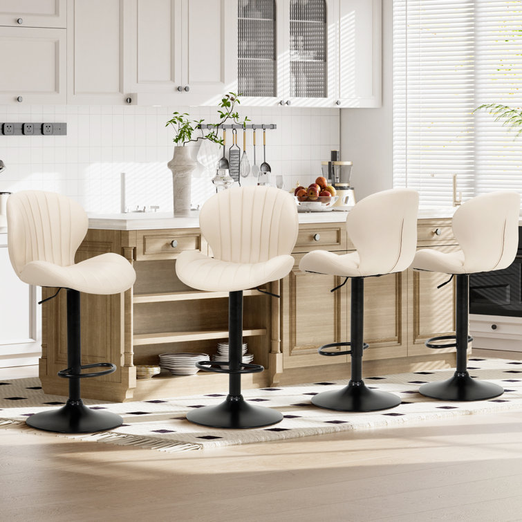 Swivel Upholstered Adjustable Height Bar Counter Stool with Metal Frame (Set of 4)