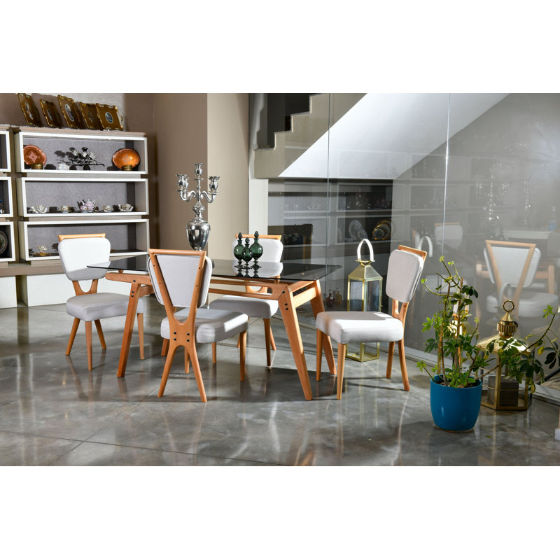 Ensemble repas pour 4 personnes Poyen, Blanc / noyer