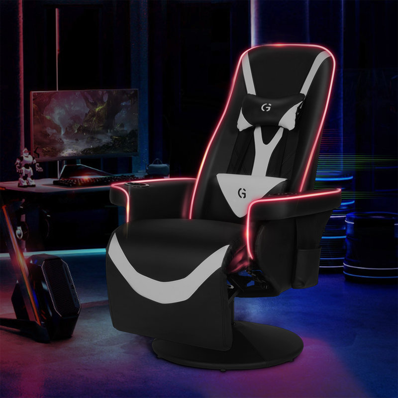 Inbox Zero Reclining Ergonomic Swiveling PC & Racing Game Chair with Footrest, Black/Red