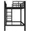 Lit mezzanine simple en métal noir de taille très grand avec double échelle latérale, cadre et coffre-fort pour dormir dans un dortoir avec barrières de sécurité, assemblage facile, chambre à coucher inférieure flexible
