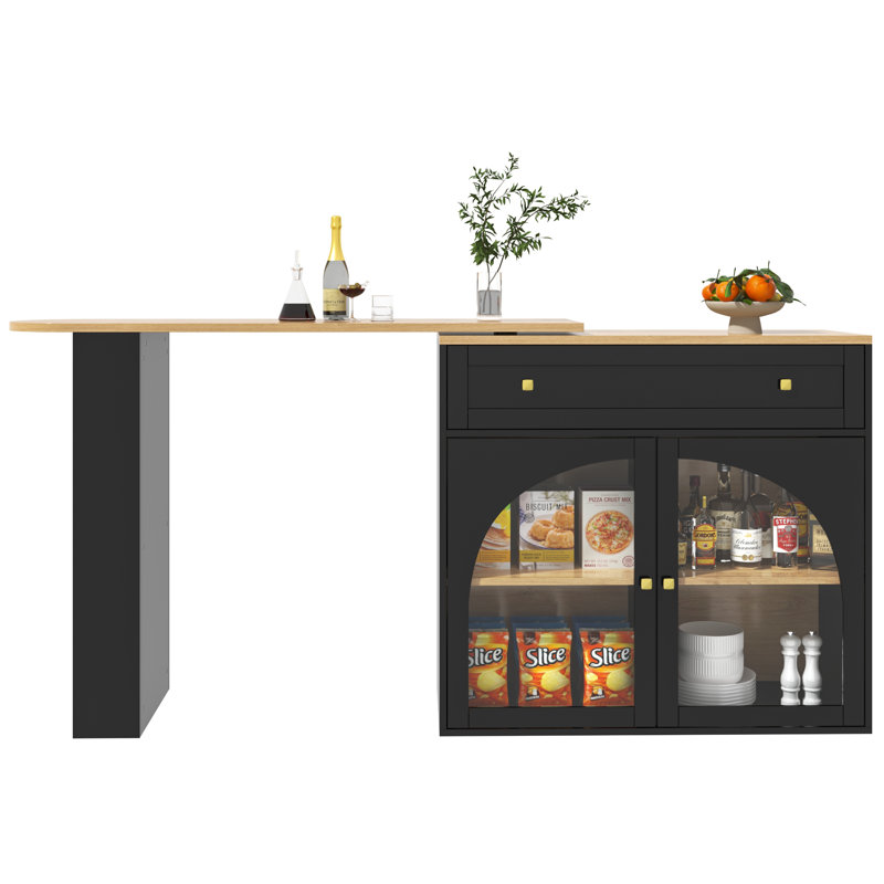 Kitchen Island With 2 Doors, 1 Drawer And Extendable Table, Black