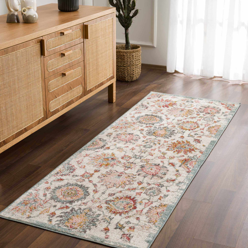 Tapis rectangulaire beige / jaune en polypropylène tissé à la machine Mihira, Tapis de couloir 2 pi 7 po x 7 pi 3 po