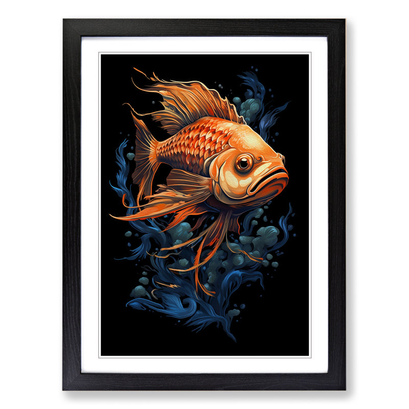 Fish Tachisme - Framed Print, 64cm H x 46cm W x 2cm D, Black