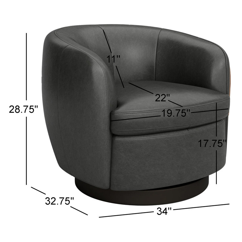Fauteuil demi-tonneau en cuir Marcy Geniue, Cuir fleur de Marseille noir