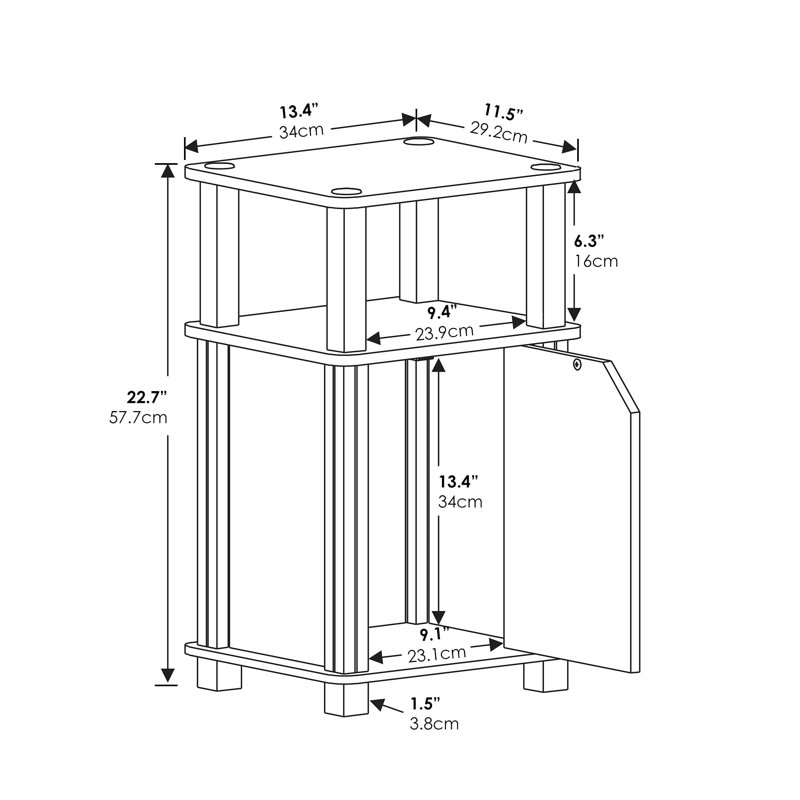 3-Tier End Side Table/Nightstand with Door(2-Pack)