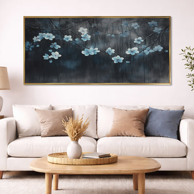 Art mural fleur de cerisier bleu, toile florale de minuit, Immanuel