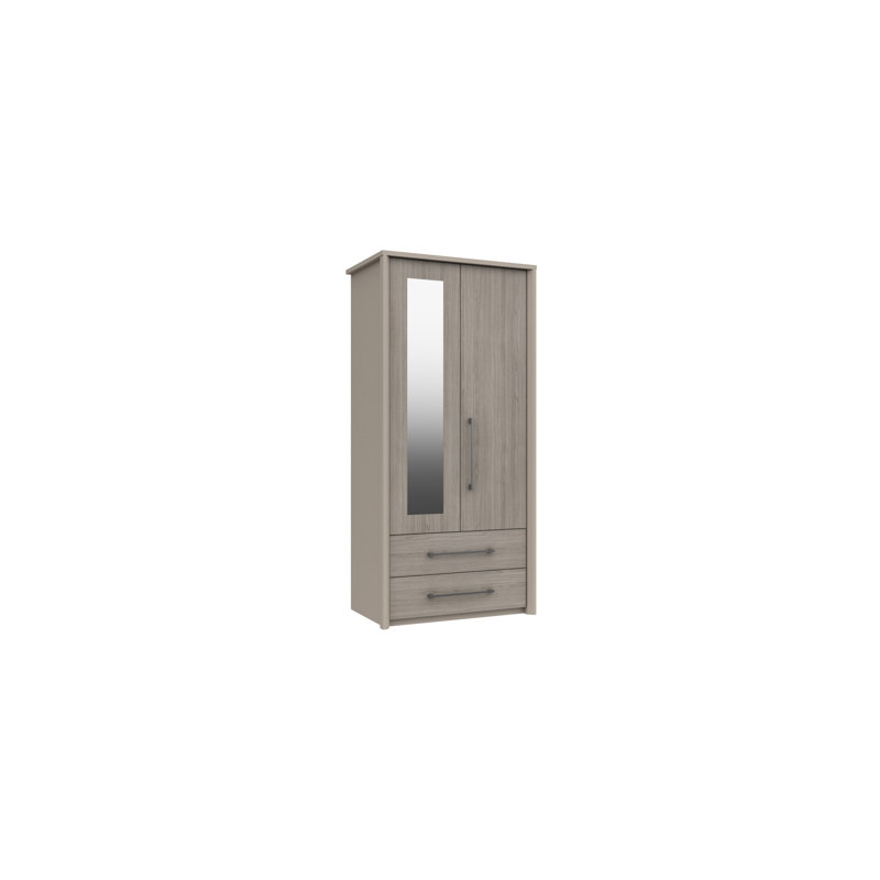 Wyman 2 Door Manufactured Wood Wardrobe, Fired Earth/Grey Oak