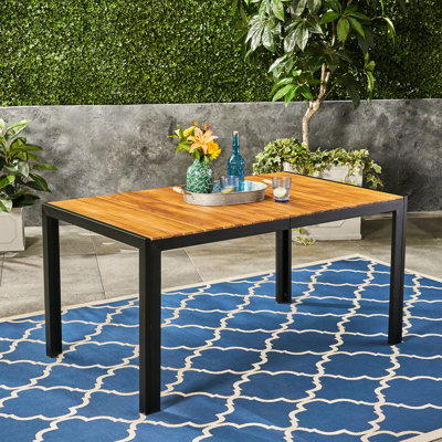 Élégante table de salle à manger - bois et fer, 59,3L x 35,5W 30H pouces, dessus à finition renversée, plateau de table à pieds noirs,