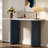 Narrow Console Table With Oval Marble Top, Curved Legs And Triangular-designed Base-1298546538